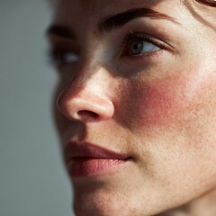 Obraz premium Skin with red patches, natural skin tone, suitable for cosmeceuticals, soothing skincare, sensitive skin, and campaigns emphasizing gentleness and confidence in your natural skin.