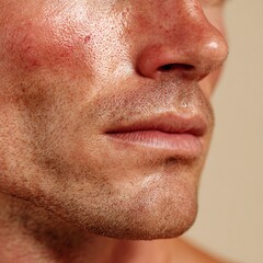 Fototapeta premium Skin with red patches, natural skin tone, suitable for cosmeceuticals, soothing skincare, sensitive skin, and campaigns emphasizing gentleness and confidence in your natural skin.