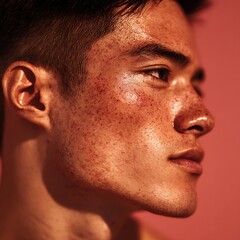 Obraz premium Skin with red patches, natural skin tone, suitable for cosmeceuticals, soothing skincare, sensitive skin, and campaigns emphasizing gentleness and confidence in your natural skin.