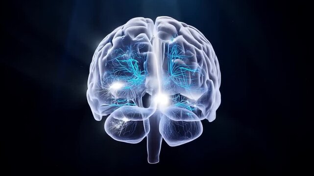 Cinematic Transparent Human Brain Animation with Glowing Neural Pathways