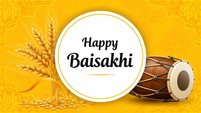 Happy Baisakhi Vaisakhi Harvest Festival Celebration Background Drum Wheat