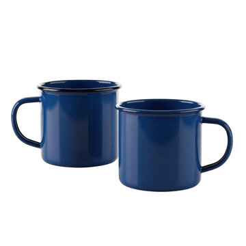 Blue enamel mugs isolated on transparent background