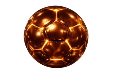 Glowing metallic soccer ball creating dynamic energy, representing digital sports, competition, and victory on a transparent background