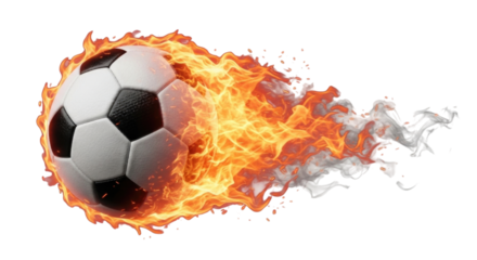 3d soccer ball on fire transparent background cutout png