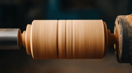 A close-up of a spinning lathe shaping a piece of clay into a smooth cylindrical form, showcasing the artistry of pottery-making.