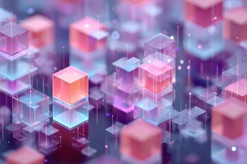 Abstract geometric design featuring isometric digital cubes in vibrant colors creating a visually captivating depth effect across the composition