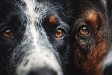 Closeup view of three dogs showcasing their distinct features and captivating eyes in a realistic setting