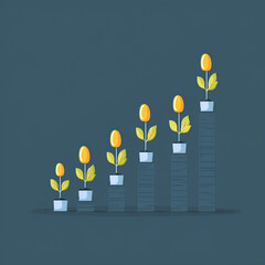 Financial Growth Concept with Coins Growing as Plants on Rising Bars Illustration