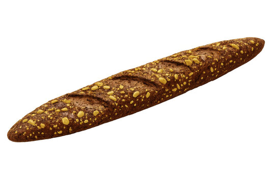 Rustic whole grain baguette with seeds, fresh baked bread loaf, delicious bakery product isolated on transparent background - Powered by Adobe