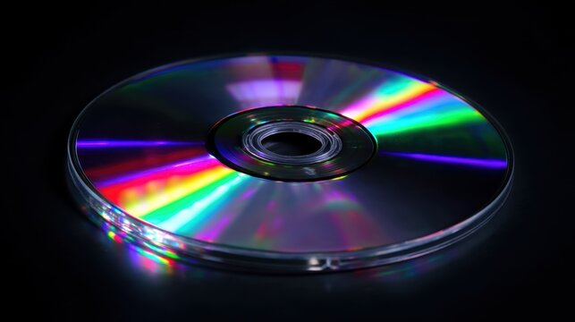 Colorful Reflections on a Compact Disc Surface with Dark Background for Technology and Music Concepts
