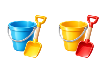 Colorful sand bucket and shovel set for kids beach play isolated