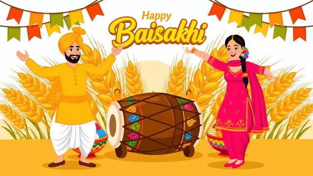Happy Baisakhi Vaisakhi Celebration Poster Indian Harvest Festival Dhol Dance