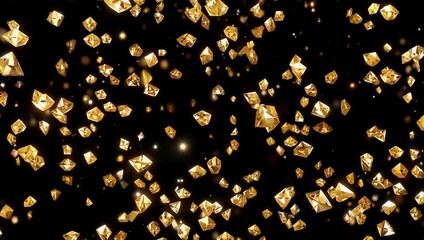Cinematic 4K animation of golden yellow diamonds falling gracefully against black background symbolizing wealth gemstone extraction luxury high value - Powered by Adobe