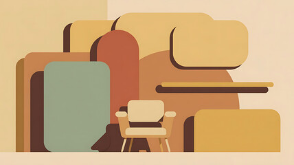 Colorful abstract of stacked suitcases and a chair luggage travel