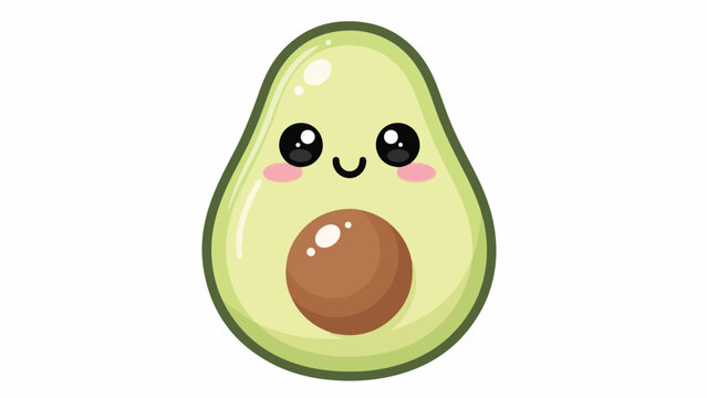 Illustration of a cute cartoon avocado with a smiling face and blush cheeks on a white background.