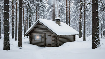 Snowy Forest Cabin Cozy Winter Scene Wooden House Nature Landscape