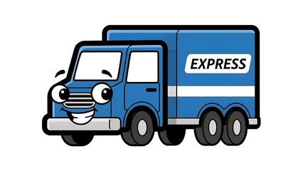 Blue Delivery Truck Cartoon Express Vehicle.
