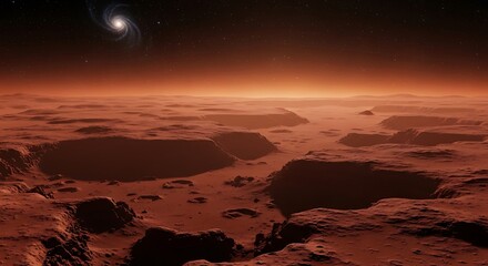 Barren Martian Landscape with Distant Sun.