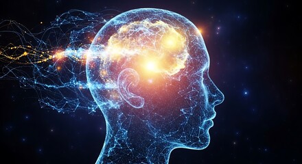 Human brain with glowing neural connections.