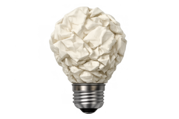 Crumpled paper light bulb symbolizing a new idea, creativity, and innovative thinking on transparent background