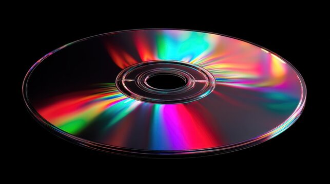 Glimmering Disc Reflecting Colorful Light Patterns on a Black Background for Abstract Artistic Concepts