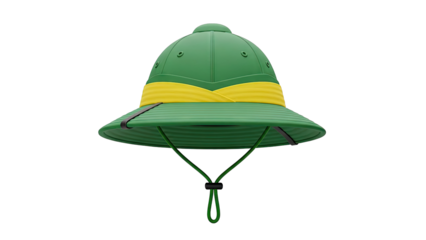 Green Pith Helmet with Yellow Band and Chin Strap