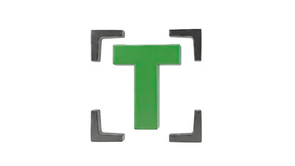 Fototapeta premium Green 'T' Letter with Metal Corner Brackets