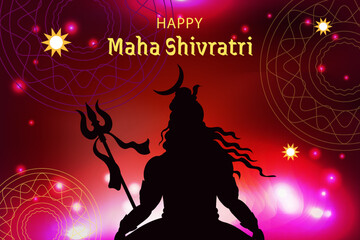 Meditating Shiva, silhouette, deity with trident and
crescent moon. Vector illustration of Hindu festival.