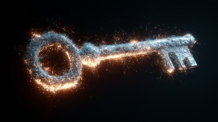 Glowing Key Symbol with Sparkling Effects on Dark Background for Concept of Security, Unlocking, or Access in Digital Age