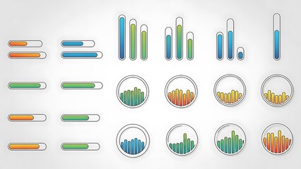 Colorful Bar Graphs and Charts Illustration.