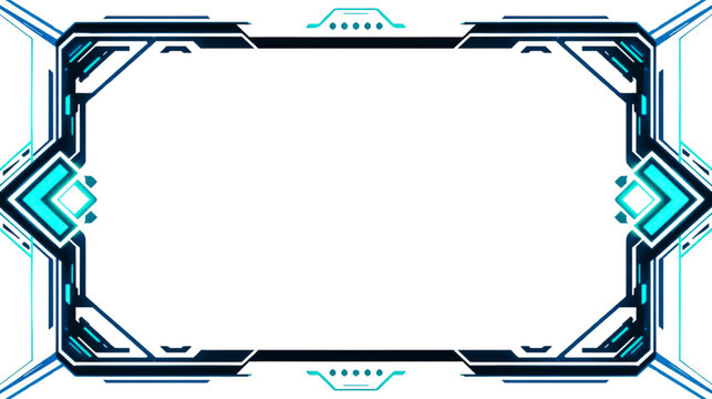 Abstract Futuristic Frame with Glowing Blue Geometric Lines and Digital Technology Elements