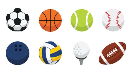 Fototapeta premium A colorful collection of various sports balls and equipment illustrated in flat design