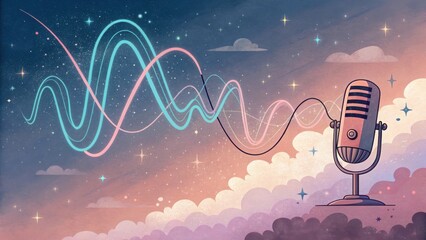 Abstract podcast waveform floating in the night sky