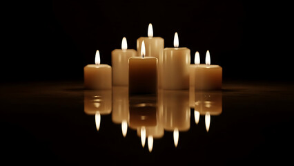 Softly Lit Candles in Circle on Reflective Surface for Meditation or Ceremony