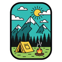Obraz premium Vintage Mountain Camping Badge Illustration