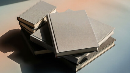 Stack of Books on Table in Soft Lighting Education and Learning Theme