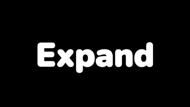 Simple white bold text displaying the word expand appears centered on a solid black background providing an easily readable visual instruction or prompt for action.