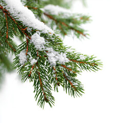 pine chistmas branch with snow on white background 