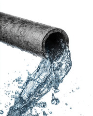 clear water getting out from a pvc pipe on a white background