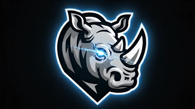 Modern vector illustration of a rhinoceros head with striking glowing eye design
