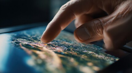 Finger touching abstract digital display network