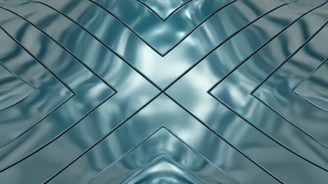 Abstract geometric pattern of blue metal panels forming an X shape.