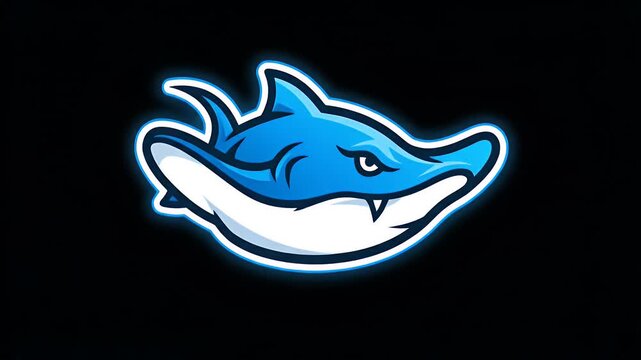 Stylized blue marine animal illustration with aggressive expression and glowing outline