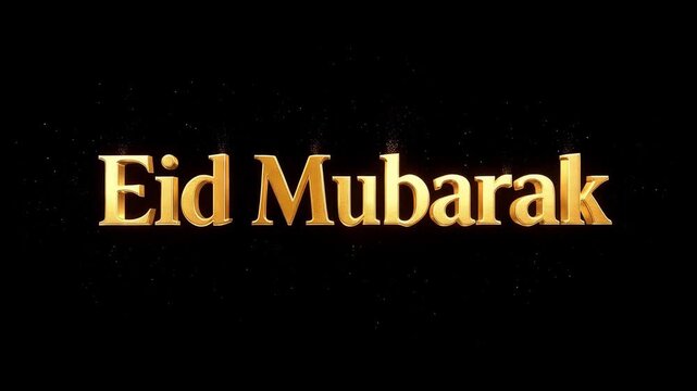 Bold 3D Gold Eid Mubarak Text on Dark Background