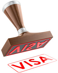 Wooden stamper, seal with text visa, transparent background