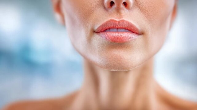 Subtle Elegance: A close-up view focuses on the graceful lower face of a woman, with delicate lips and a serene demeanor. The image encapsulates beauty and poise.