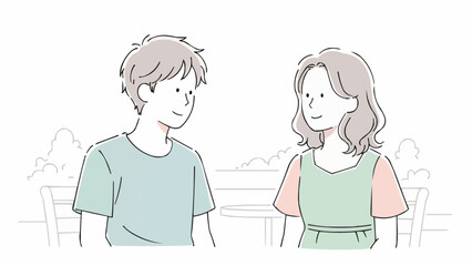 Young Couple Talking Outdoors in a Casual Setting.