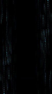 Coding animation with falling numbers. Vertical. Full HD. 4K