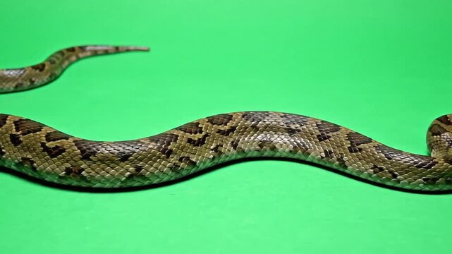 snake slithering calmly from left to right on pure green screen background