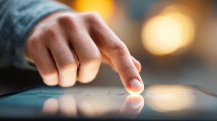 Close up of finger touching tablet screen